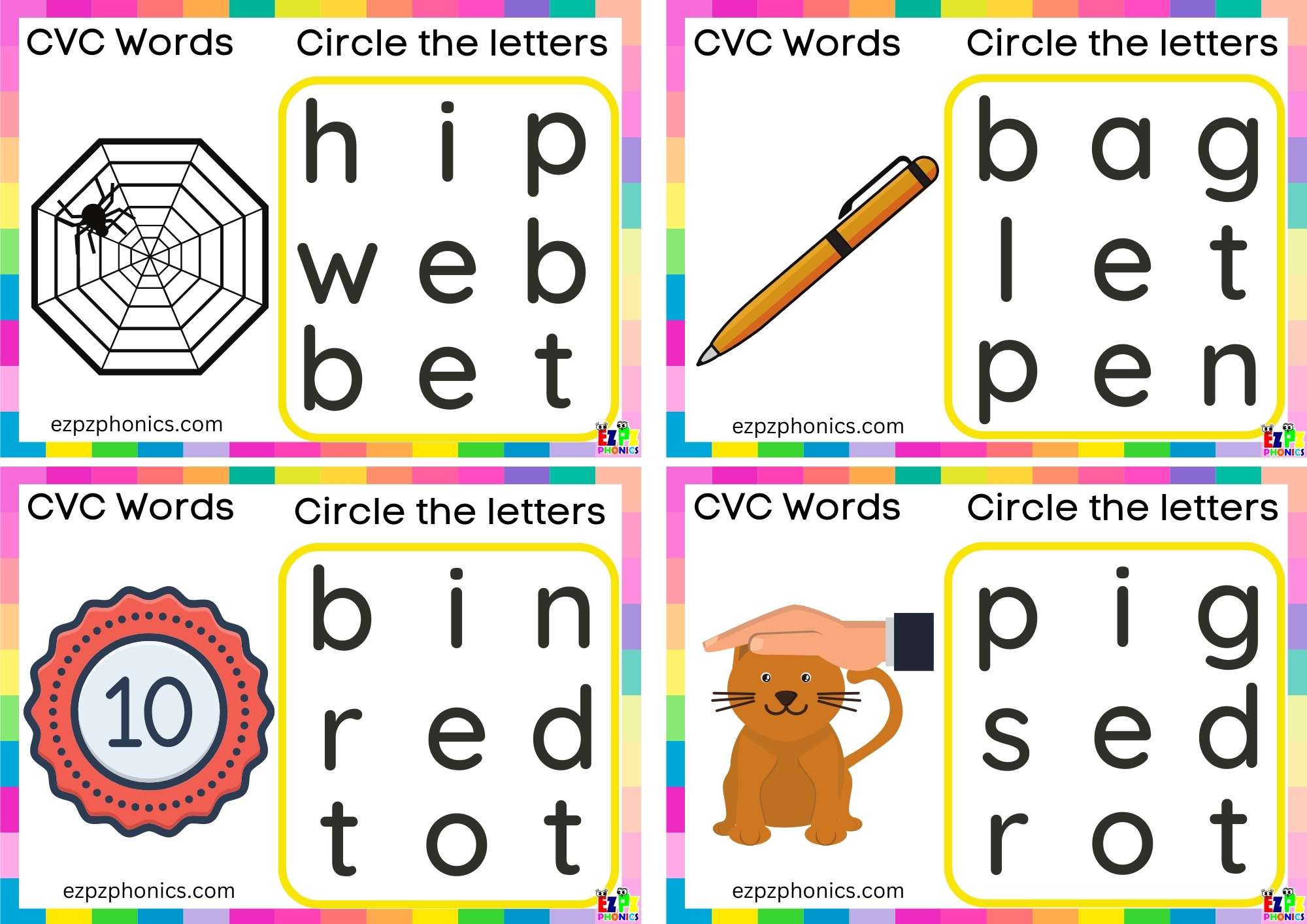 Short e Vowel CVC words Circle the letters to make the words 2